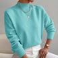 Women’s Solid Color Pullover Sweater – Mid-High Neck Long Sleeve Knitted Top