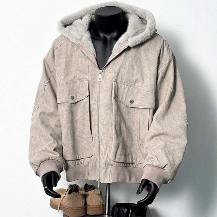 Men's Retro Marble-Texture Cotton Padded Winter Jacket – Warm Casual Outerwear