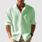 Men’s Lapel Long Sleeve Shirt – Solid Color Single-Breasted Casual Top for Fall & Spring