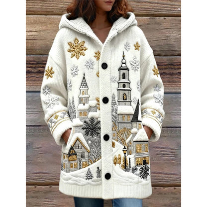 Women’s Christmas 3D Printed Casual Cloak Coat – Festive Winter Outerwear
