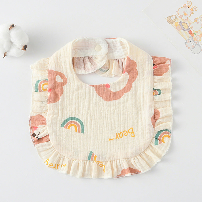 Baby Ruffled Cotton Bib – Printed Gauze Lace Absorbent Feeding Bib