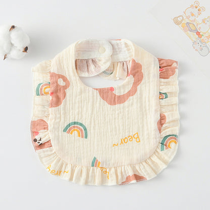 Baby Ruffled Cotton Bib – Printed Gauze Lace Absorbent Feeding Bib