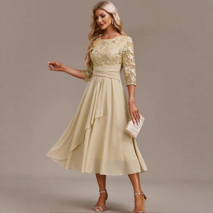 Women’s Elegant Lace Spliced Dress – Round‑Neck, Cross‑border Style