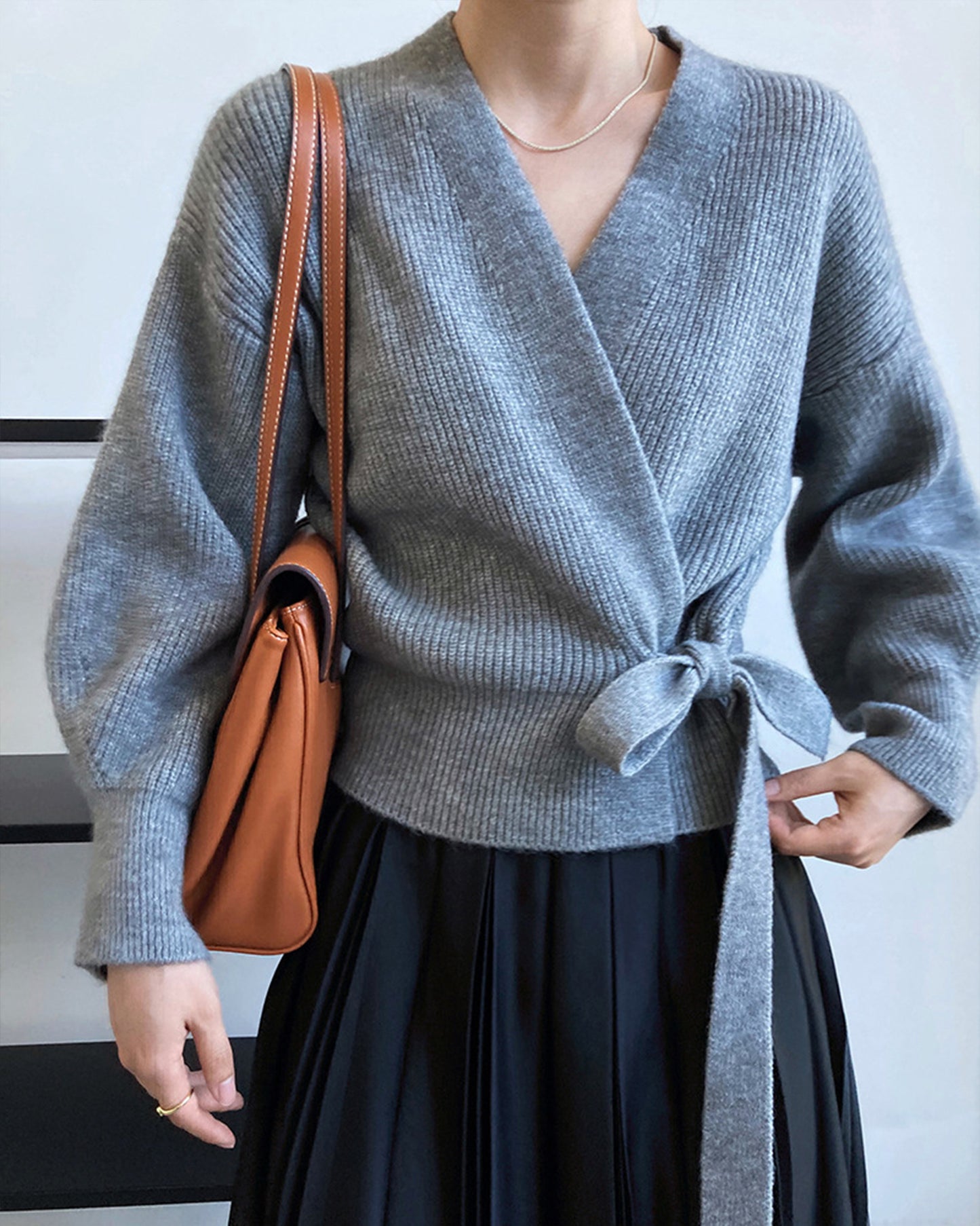 French Retro Knitted V-Neck Cardigan for Women – Handmade Spring Sweater with Tie, Loose Fit, Stylish Women's Coat