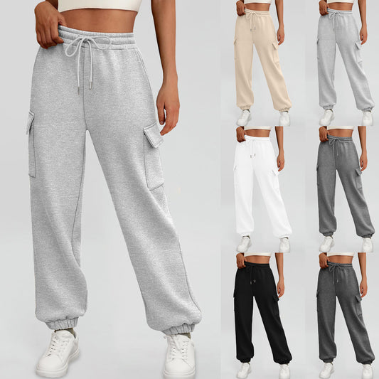 Women’s Fleece-Lined Sweatpants – Baggy Jogger Trousers with Pockets, Casual Fall Cargo Pants