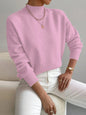 Women’s Solid Color Pullover Sweater – Mid-High Neck Long Sleeve Knitted Top