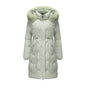 Women’s Mid-Length Cotton Coat with Big Fur Collar – Thickened Waist-Cinching Winter Jacket