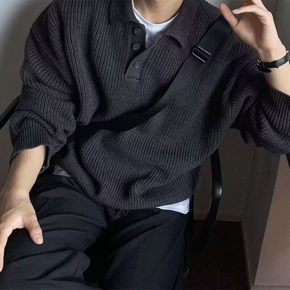 Men’s Long-Sleeve Polo Sweater – Turn-Down Collar Knit Top