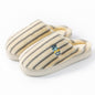 Plush Striped Winter Slippers – Warm Letter-Embroidered Indoor Home Shoes for Women & Men