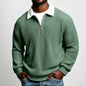 Men’s Solid Color Waffle-Weave Long-Sleeve Zip-Up Polo Shirt with Lapel Collar