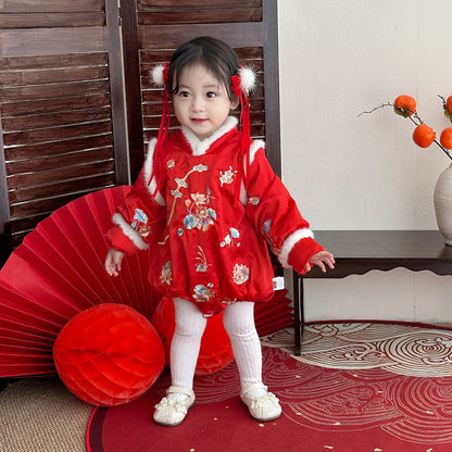 Baby Girl Winter Onesie – Triangle Print Romper Jumpsuit