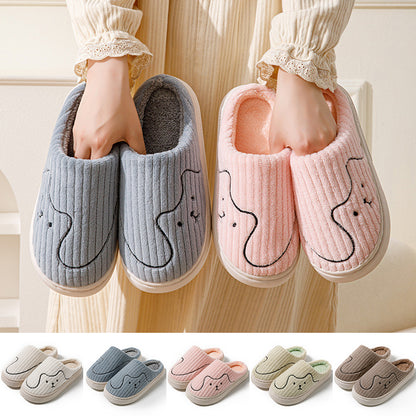 Striped Cat Plush Slippers for Women & Men – Winter Warm Non-Slip Indoor House Shoes