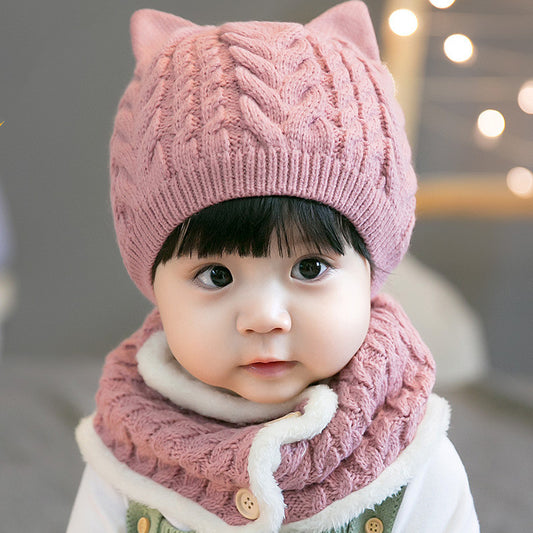 Children's Twisted Woolen Hat with Thickened Bib Set – Warm Winter Knit Set