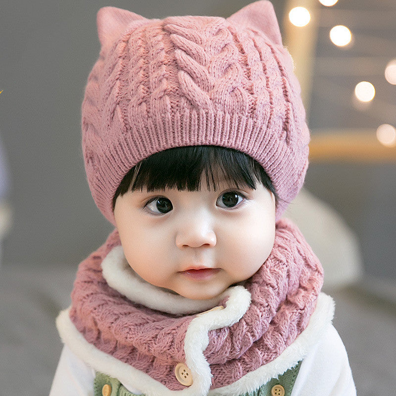 Children's Twisted Woolen Hat with Thickened Bib Set – Warm Winter Knit Set