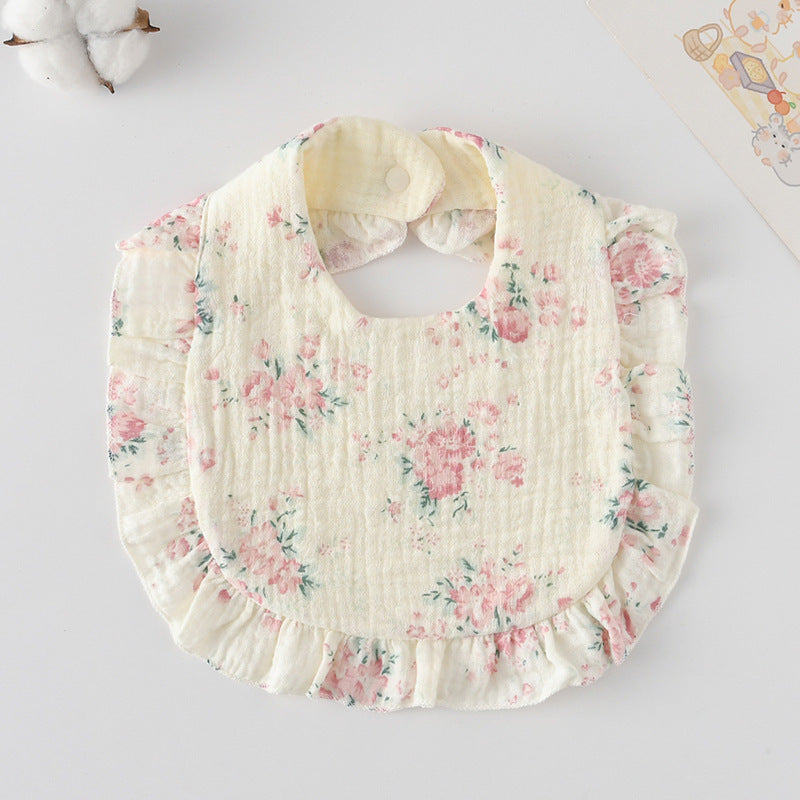 Baby Ruffled Cotton Bib – Printed Gauze Lace Absorbent Feeding Bib