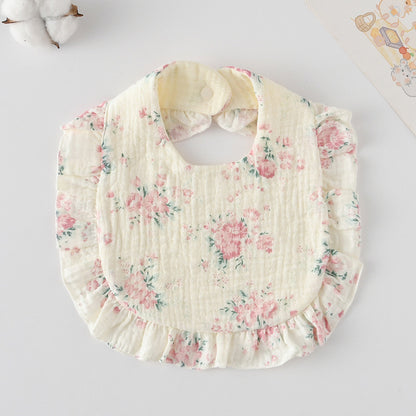 Baby Ruffled Cotton Bib – Printed Gauze Lace Absorbent Feeding Bib