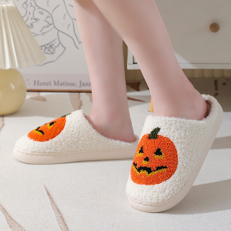 Halloween Pumpkin Slippers – Warm Winter Indoor House Shoes for Women & Men