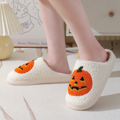 Halloween Pumpkin Slippers – Warm Winter Indoor House Shoes for Women & Men