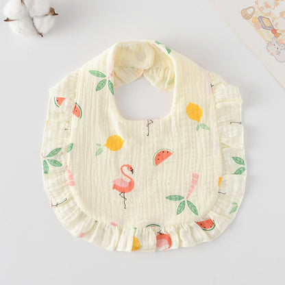 Baby Ruffled Cotton Bib – Printed Gauze Lace Absorbent Feeding Bib