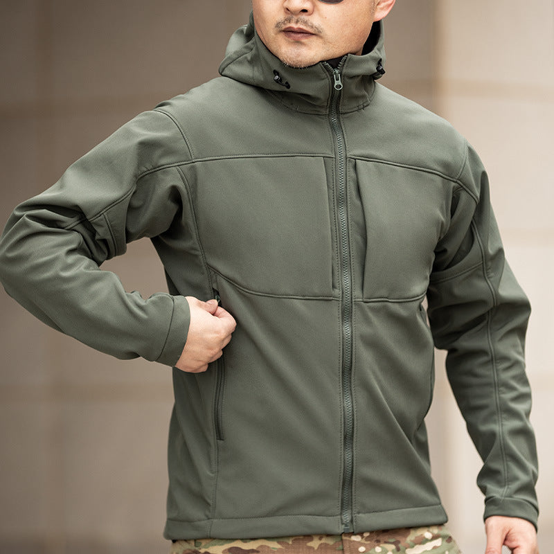 Men’s Fleece-Lined Lightweight Windproof Hooded Jacket – Outdoor Casual Coat
