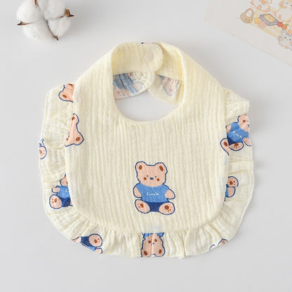 Baby Ruffled Cotton Bib – Printed Gauze Lace Absorbent Feeding Bib