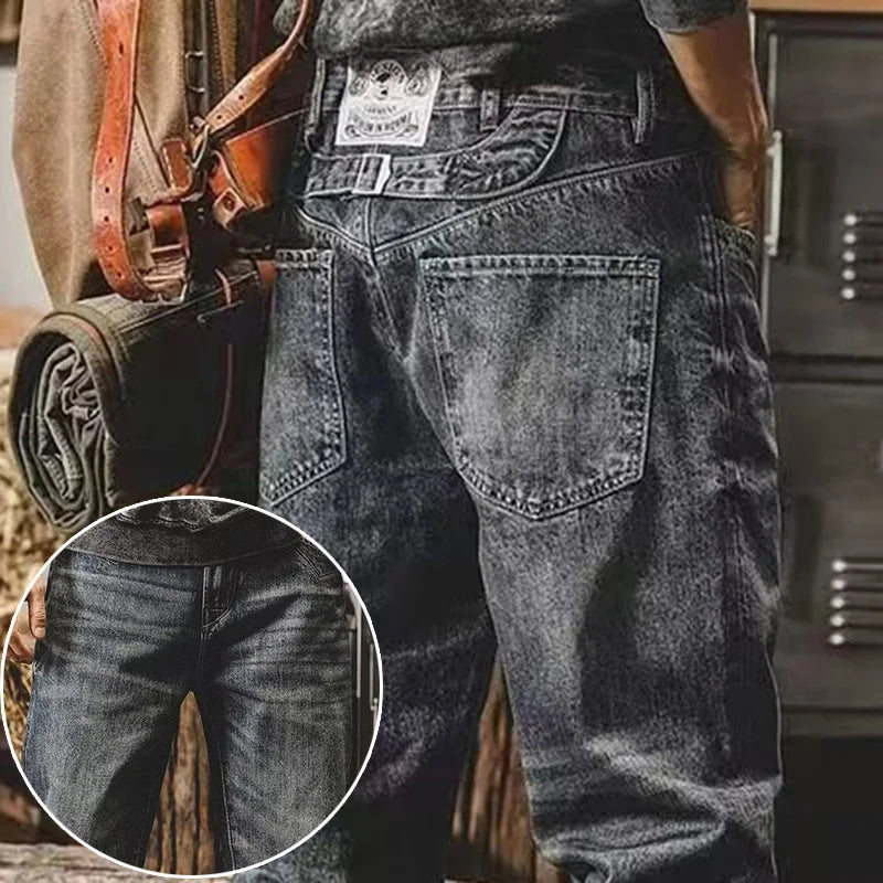 Men’s Designer Brand Straight Leg Denim Pants - High Quality Blue Trousers for Spring and Fall. Versatile Fashion Jeans for Outdoor Parties and Cool Weather.