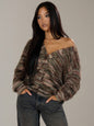 Women’s Winter Striped Knitted Cardigan – Buttoned V-Neck Cropped Long Sleeve Sweater