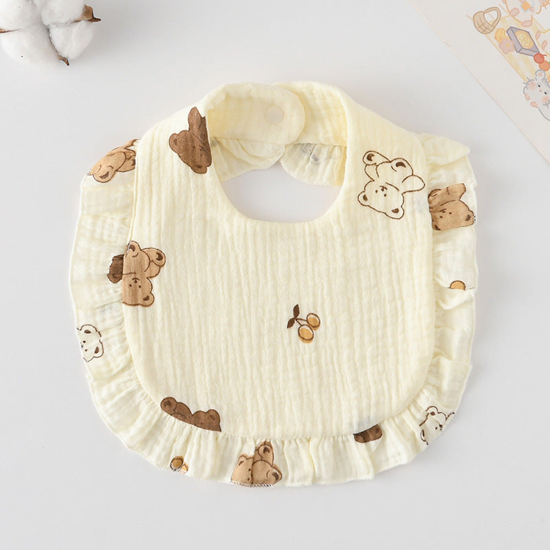 Baby Ruffled Cotton Bib – Printed Gauze Lace Absorbent Feeding Bib