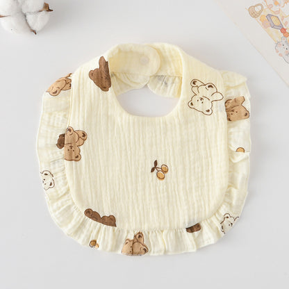 Baby Ruffled Cotton Bib – Printed Gauze Lace Absorbent Feeding Bib
