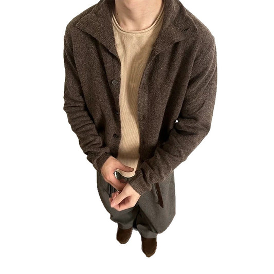 Retro Loose-Fit Solid-Color Cardigan Sweater – Casual Knitwear