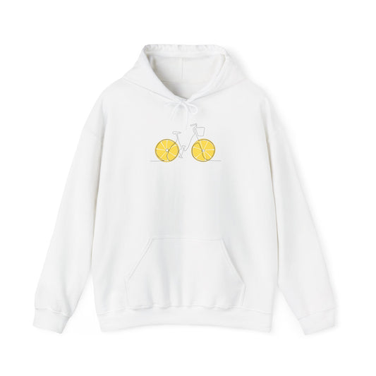 Lemon Bicycle Hoodie — Playful Citrus Wheels Graphic Sweatshirt