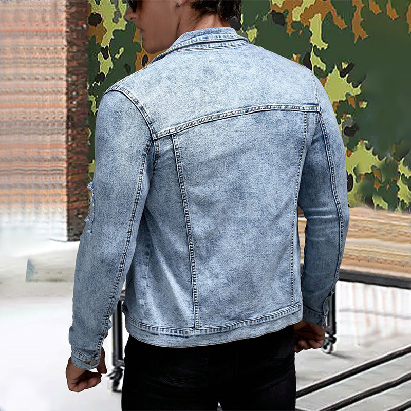 Men’s Denim Shirt Jacket – Trendy Slim Fit Polo Collar Casual Jacket
