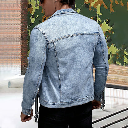 Men’s Denim Shirt Jacket – Trendy Slim Fit Polo Collar Casual Jacket