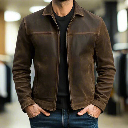 Men’s Casual Trendy Leather Jacket – Lapel Collar Stylish Outerwear for Fall & Winter