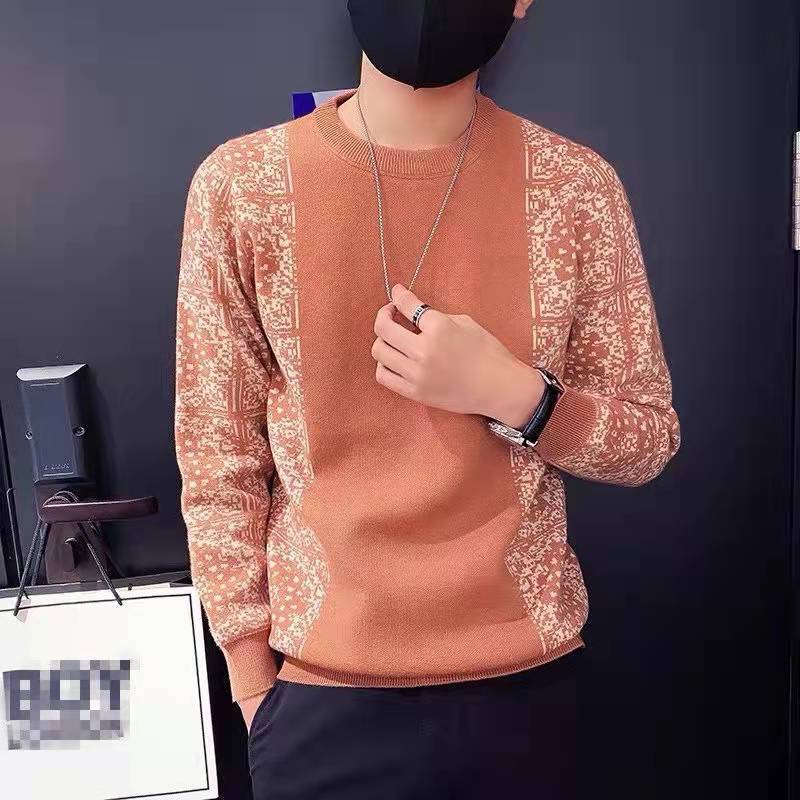 Men’s Contrast-Color Knit Crew Neck Sweater – Fashionable Casual Pullover