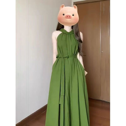 Women’s Off-Shoulder Halter Neck Camisole Dress – Elegant Summer Dress