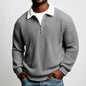 Men’s Solid Color Waffle-Weave Long-Sleeve Zip-Up Polo Shirt with Lapel Collar