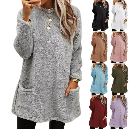 Women’s Fleece Pullover Hoodie – Warm Thick Long-Sleeve Sweater with Pockets, Casual Fall/Winter Plush Top