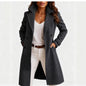 Women’s Single-Breasted Mid-Length Coat with Pockets – Elegant Lapel Jacket, Casual Long-Sleeve Fashion Outerwear