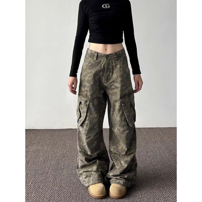 Women's Loose Flared Wide-Leg Casual Pants with Multiple Pockets – Comfortable & Versatile