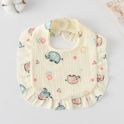 Baby Ruffled Cotton Bib – Printed Gauze Lace Absorbent Feeding Bib