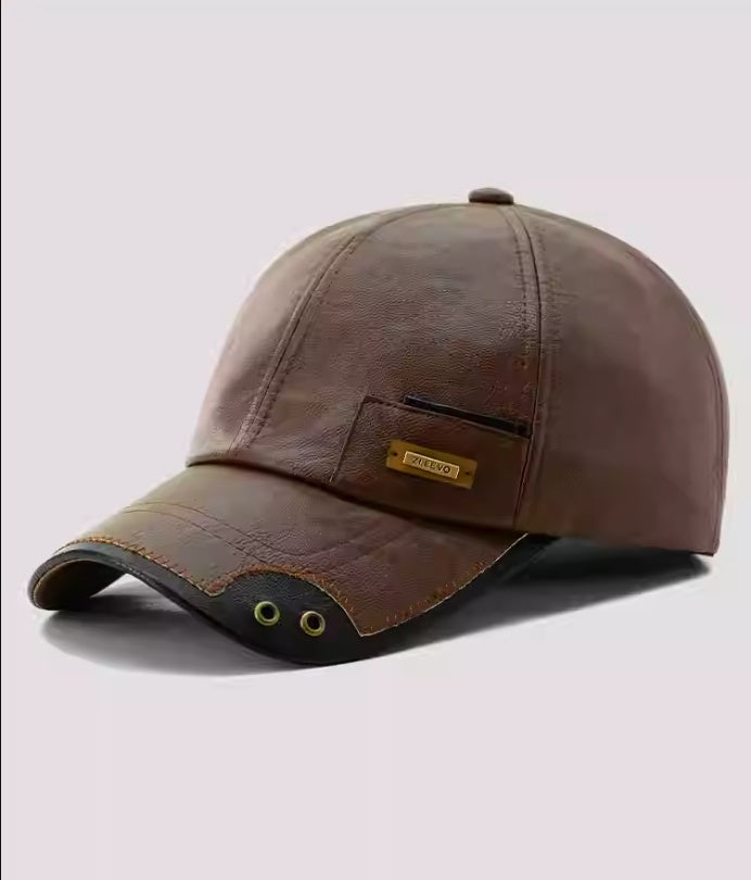 Winter Leather Baseball Cap – Warm Fleece-Lined Windproof and Snowproof Hat