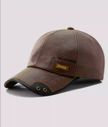Winter Leather Baseball Cap – Warm Fleece-Lined Windproof and Snowproof Hat