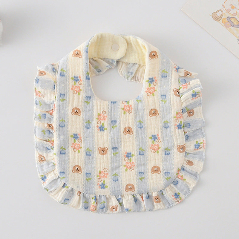 Baby Ruffled Cotton Bib – Printed Gauze Lace Absorbent Feeding Bib