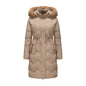 Women’s Mid-Length Cotton Coat with Big Fur Collar – Thickened Waist-Cinching Winter Jacket