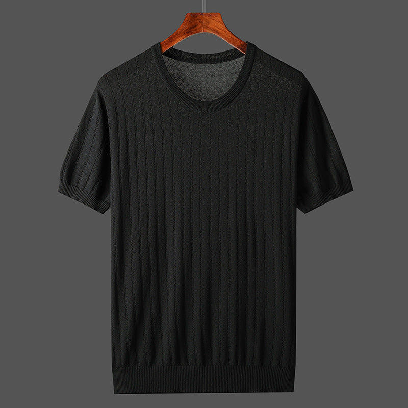Men’s Hollow-Out Knitted Short-Sleeve Shirt – Casual Breathable Summer Top