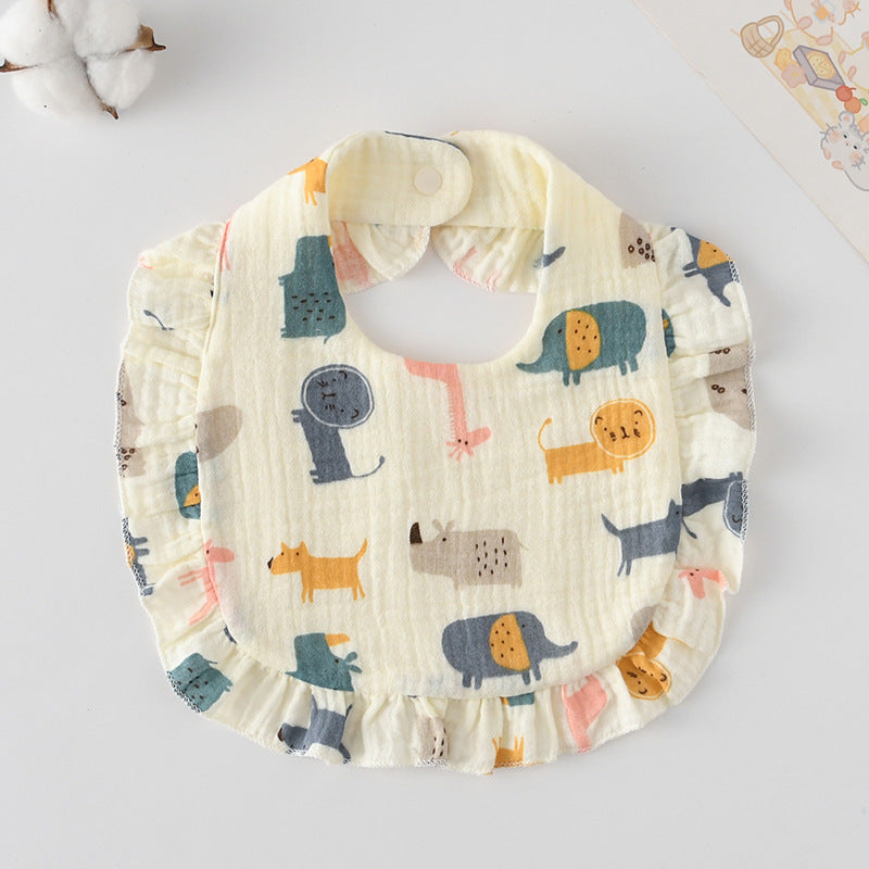 Baby Ruffled Cotton Bib – Printed Gauze Lace Absorbent Feeding Bib