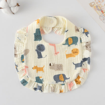 Baby Ruffled Cotton Bib – Printed Gauze Lace Absorbent Feeding Bib