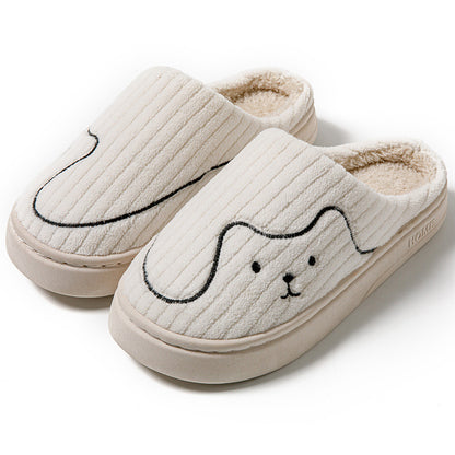 Striped Cat Plush Slippers for Women & Men – Winter Warm Non-Slip Indoor House Shoes