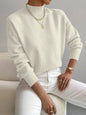 Women’s Solid Color Pullover Sweater – Mid-High Neck Long Sleeve Knitted Top